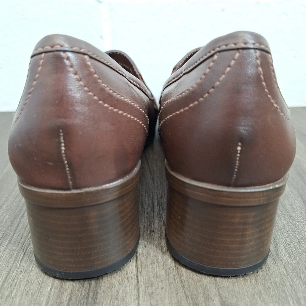Duck Head Brittany Brown Block Heel Loafers Womens 7.5M Square Toe Slip On Shoes